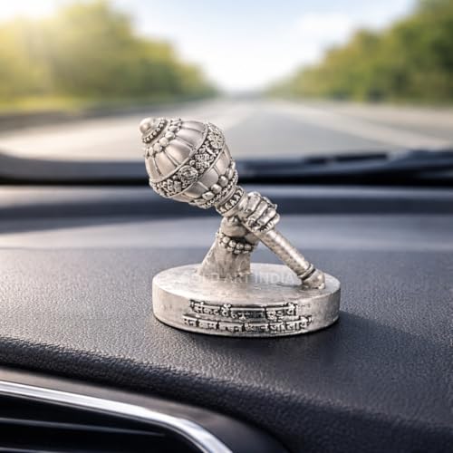 Image of Gold Art India Hanuman Gada Idol Silver Antique Matte Finish - Decorative Bajrangbali Gada Murti for Home Temple, Car Dashboard & Office | Religious Gift | 4 Inch
