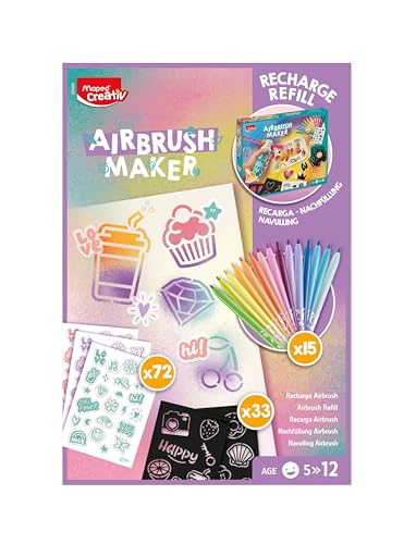 Maped Creativ - Recharge Pastel Airbrush Maker pour Enfant avec 15 Feutres - Activité Graffiti -...