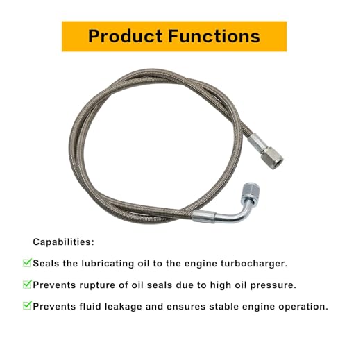 Image of SecosAutoparts 36 inch 7 /16-20 4AN Turbo Oil Feed Line Adapter 90 Degree End Straight Hose Stainless Steel Braided Pressure Stainless Remote Turbocharger Oil Drain Return Line 551871