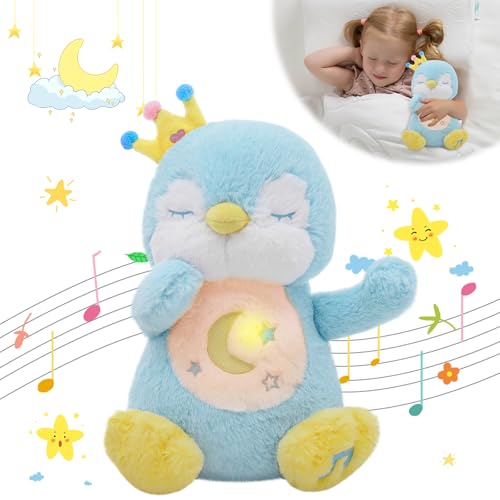 MIAODAM Breathing Stuffed Animal Penguin Plush with Realistic Breathing Action, Stuffed Animals for Anxiety Perfect for Babies and Kids, Easter Basket Stuffers, Hugging Plush for Emotional Comfort