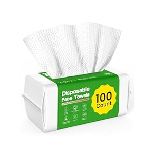 Elvira 100 Count Disposable Face Towels, Biodegradable Facial Clean Towels, Ultra Soft & Thick Cloth for Sensitive Skin, Makeup Remover Dry Wipes, Lint-Free Towelettes for Cleansing