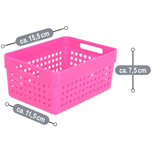 com-four® 5x Aufbewahrungskorb - Deko-Körbe mit Seitengriffen - Kunststoffboxen für Kosmetik, Spielzeug und Haushaltsprodukte - stapelbare Organizer für Schubladen in 5 Farben (bunt - 5 Stück)