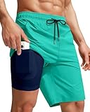 9 Inch 9in Men Swim Trunks Compression Liner Quick Dry Drawstring Male Swimwear Swimsuit Swimtrunks Boardshorts Bathing Suit Fair Beach Water Shorts Zipper Mesh Pocket Lined Inseam Harbor no Mesh