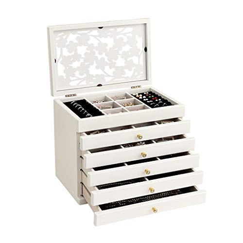 liucenglou Estuche para Guardar Joyas con 6 Niveles, diseño Calado, Tapa Multifuncional, Elegante Organizador para Accesorios y exhibición de Joyas, Blanco (29,8 × 19 × 24,5 cm)
