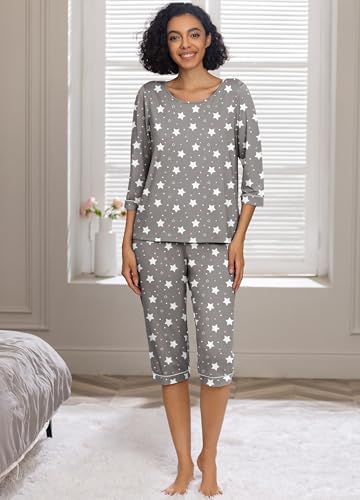 Image of PrinStory Womens Pajama Sets Capri Pjs Soft Lounge Sets XS-4XL