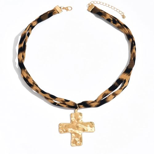 Scarf Necklace with Charm for Women Boho Scarf Charm Necklace Cross Conch Flower Leopard Choker Necklaces Trendy Summer Jewelry Gifts for Women4