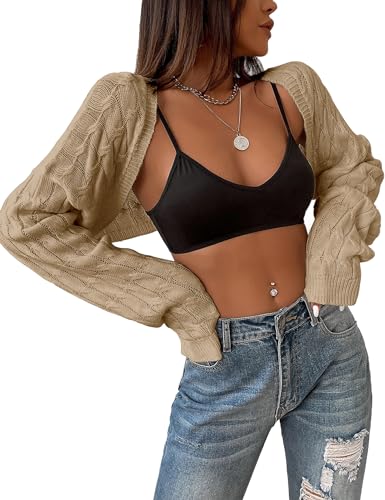 Image of Womens Long Sleeve Open Front Crop Cardigan Sweater Drop Shoulder Shrugs Knit Bolero Sweaters Tops Outwear