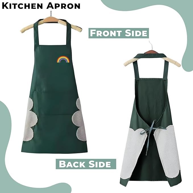 Image of Kraptick Kitchen Apron - Comfortable Cooking Waterproof Apron for Men and Women With Pocket and Side Coral Velvet for Wiping