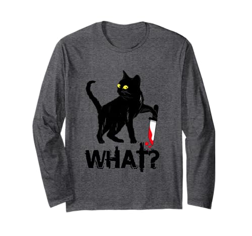 Cat What? Murderous Black Cat with Knife Halloween Long Sleeve T-Shirt