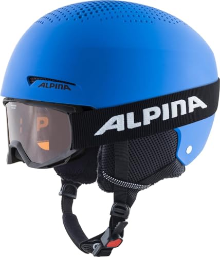 Alpina ZUPO Set (+Piney) - Hochwertiges, Sicheres & Robustes Set aus Skibrille & Skihelm Für Kinder, Blue matt, 51-55 cm