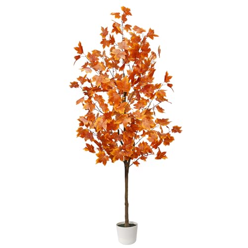 Luiywan Artificial Maple Tree, Fall Tree for Outdoor Indoor Porch Entryway, Orange Potted Fake Tall Plants, Autumn Decoration for Home Office Party, Thanksgiving Halloween, 6ft