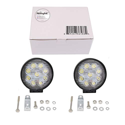 Nilight NI-07 Round 2PCS 27W Spot Driving Lamp Jeep Fog Lights with Off Road Wiring Harness-2 Leads, 2 Years Warranty, 2 Pack