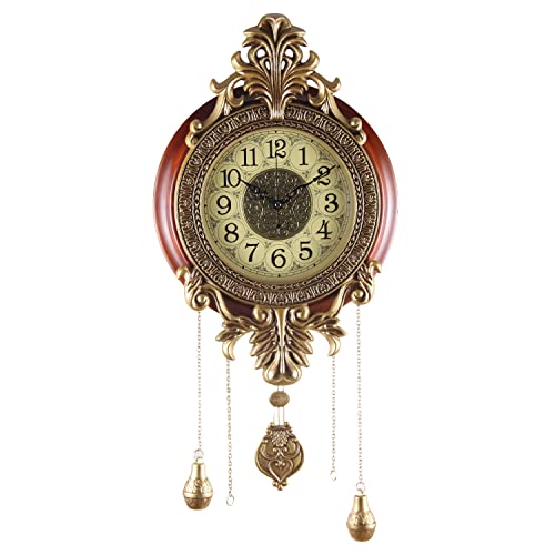 Aero Snail Large Wall Clock with Pendulum, Real Wood Retro Style, Battery Operated, Vintage Royal Decor for Home Living Bedroom