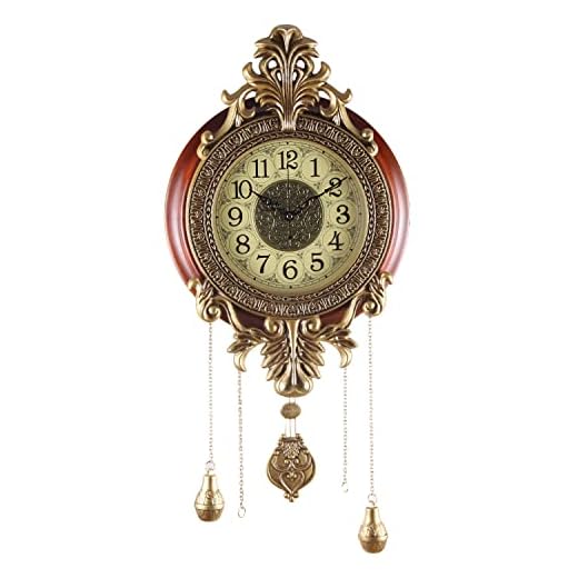 Aero Snail Large Wall Clock with Pendulum, Real Wood Retro Style, Battery Operated, Vintage Royal Decor for Home Living Bedroom