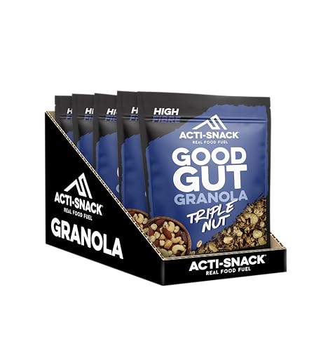 ACTI-SNACK Triple Nut Good Gut Granola - 5 X 380 grams packs - High Protein Cereals Breakfast - All Natural & High Calcium Low Sugar Granola
