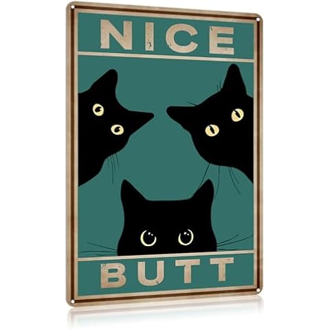 Rousen Bathroom Decor Wall Art Funny Tin Signs Black Cat Decor 8×12 Inch Cover