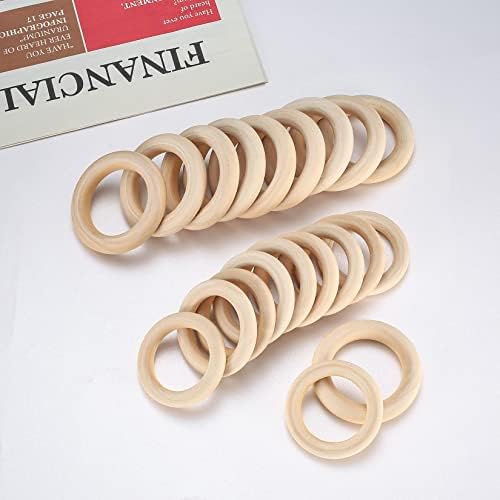 38 Pcs Wooden Rings, Natural Wood Rings, Unfinished Wood Teething Rings, Craft Wooden Rings Hoops for Craft DIY Jewelry Making Rings Pendant Connectors Wooden Craft Rings - 35m, 55mm