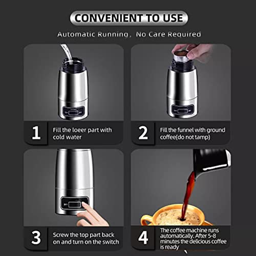 Zooke Portable Coffee Maker, Mini Portable Espresso Machine With 5-8 Mins Heating, 150Ml Small 12V 24V Car Coffee Maker 304 Stainless Steel With Cigarette Lighter For Camping Travel Rv #TOP4
