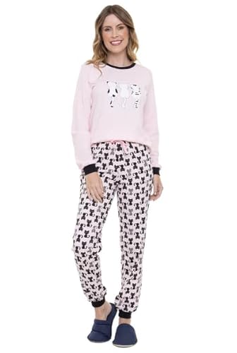 Pijama Longo Gatinhos Feminino Calça e Blusa de Inverno Não Cria Bolinha Tamanho:GG