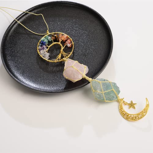 Tree Of Life Chakra Stones Healing Crystals Moon And Star For Wall Ornament Meditation Hanging Car Ornament Window Ornament #TOP3