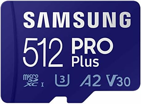 SAMSUNG PRO Plus microSD Memory Card + Adapter, 512GB MicroSDXC, Up to 180 MB/s, Full HD & 4K UHD, UHS-I, C10, U3, V30, A2 for Android Phones, Tablets, GoPRO, DJI Drone, MB-MD512SA/AM, 2023