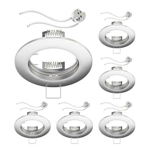ledscom.de 6 cadres d'encastrement au plafond Circ Aluminium Cadre d'encastrement chromé mat (LED/Halogène/MR16/50mm) incl. douille GU5.3
