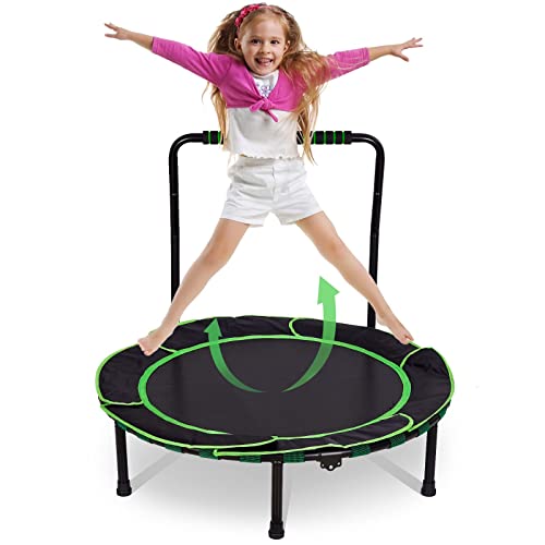 Trampolin Kinder Indoor Outdoor Ø 91cm Klein Mini Kindertrampolin Klappbar ohne Netz Zuhause Eckig Bodentrampolin für Drinnen ab 2 3 4 Jahre Kids(Grün 1)