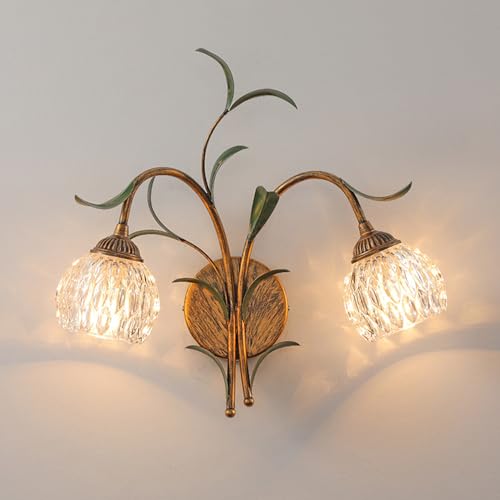 DLHH Aplique de Pared de Arte francés con diseño Vintage de Ramas y Hojas, Pantalla de Cristal Transparente/Vidrio Esmerilado, lámpara de Pared con decoración Floral de Mediados de sigl