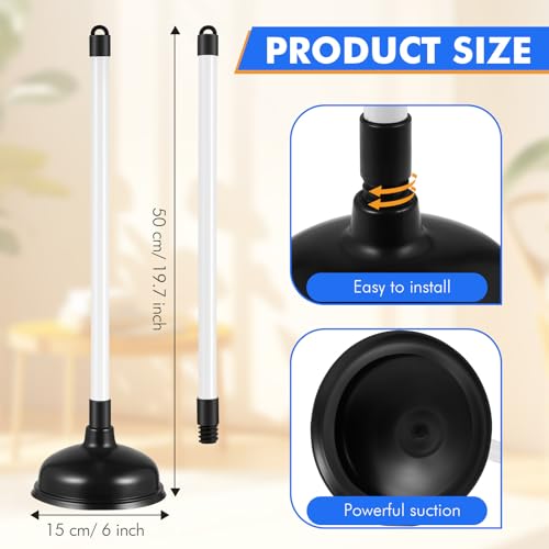 Reallnaive 12 Pack Toilet Plungers Bulk with 19.7 Inch Long Handle Force Suction Cup Rubber Plunger for Bathroom Strong Sink to Fix Clogged Toilets Drains Sinks - Thumbnail 2