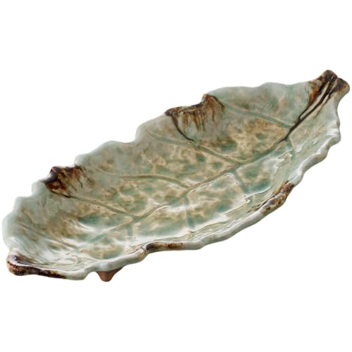 エールネット(Ale-net) 大皿 盛り皿 41×17.5×高5.5cm 砂ビードロ 13号 木ノ葉皿 陶器 万古焼