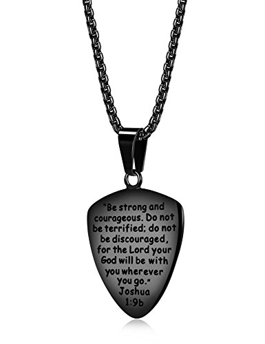 Loyallook Stainless Steel Shield Of Faith Engraved Joshua 1:9B Armor Of God Cross Pendant Necklace For Men (Black) #TOP1