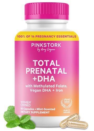 Pink Stork Total Prenatal Vitamins for Women Clean Label 60 Count Mint