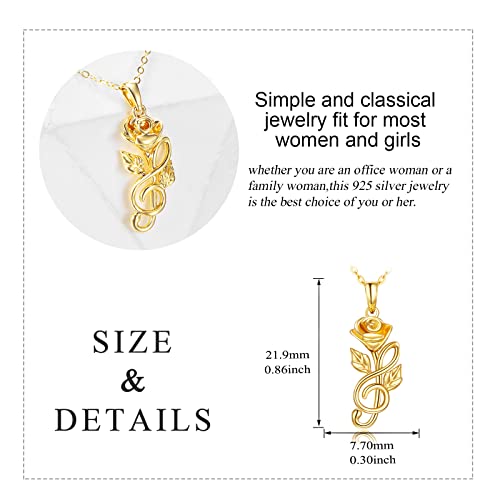 Gold Rose Necklace Gifts 14K Yellow Gold Roses Flower Music Note Infinity Pendant Necklace Anniversary Birthday Jewelry Christmas Gifts For Women Teens Girls Her Girlfriend Wife Gifts (Gold Rose Necklace) #TOP4