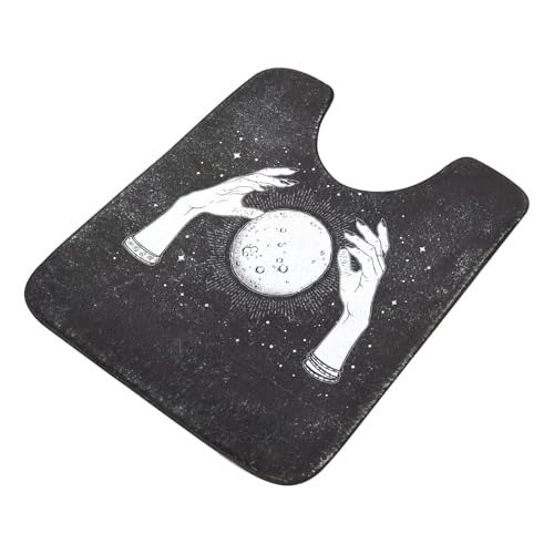 Image of Poeticcity 1 PC U-Shaped Bathroom Rug Doormat, Absorbent Toilet Rug Plush Bath Shower Mat Non-Slip Pads Contour Rug Bath Mat 20x24 in Black White Full Moon with Rays in The Hands of Fortune Teller