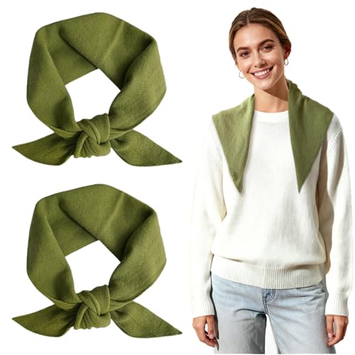 FUIPVGI 2 bufandas triangulares de punto, bufanda triangular de punto para mujer, bufanda estética Y2K, bufanda acogedora para el cuello, chal cálido de invierno, chal para mujer y niña, verde, 35