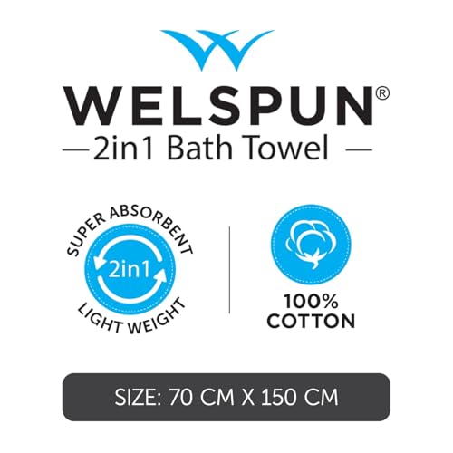 Image of Welspun 2-in-1 Towels for Bath Large Size | 100% Cotton Bath Towel | 250 GSM | High Absorbency & Quick Dry | Soft Feel | Bath Towel for Men & Women | 70 x 150 cm | Chocolate
