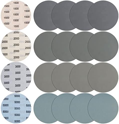 JatilEr 20 Pcs 150mm Sanding Discs, Grit 1500/2000 / 3000/5000 Round Wet and Dry Disc Hook and Loop Flocking Disc Orbital Sanding Pad for Polishing Wood, Metal, Jewelry, Car