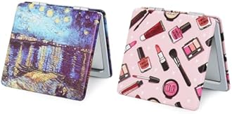 Pocket Mirror for Women, 2 Pcs Square 2.8” PU Style Double Sided 1X/3X Mirror for Purse Travel Compact Mirror (OP02Cn01)