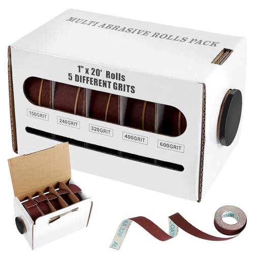 LYDODOKA Rolls Sandpaper, Aluminum Oxide Emery Cloth Roll, 2.5cm Abrasive Sandpaper Roll, 80/150/240/320/400/600# Sand Paper Assortment Kit, Abrasive Paper for Wood Metal Sanding, Polishing (5 Rolls)