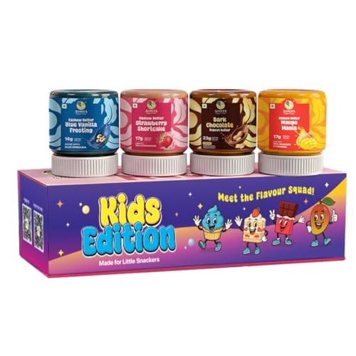 Image of Asmita Organic Farms (Kids Edition) Nutty By Nature Tasting Box 400g | Healthy Nut Spread for Kids | No Refined Sugar, No Palm Oil, No Preservatives | 4 Yummy Flavours | 100g Each Jar
