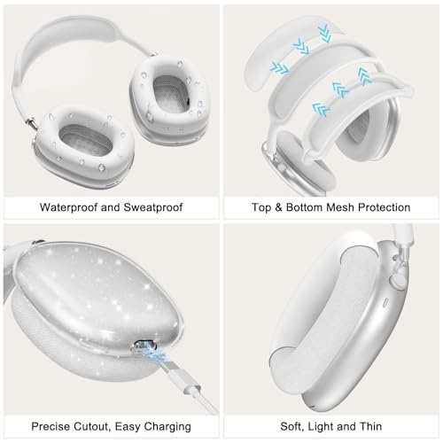 Image of Silicone Case Cover for AirPods Max 2,Clear Soft TPU Ear Cups Cover /Ear Pad Case Cover /Headband Cover for AirPods Max 2 /1 (2026 /2024 /2020),Transparent Accessories for Apple AirPod Max,Glitter White