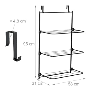 Relaxdays Étendoir à Linge Mural, Séchoir à Suspendre, HLP: 95 x 58 x 31 cm, 10m de séchage, 3 Ailes Pliables, Fer, Noir