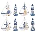 Wooden Lighthouse and Mini Sailboat Model Decoration, Set of 8 Different Wooden Decorative Sailboats & Light Houses,Handmade Nautical Lighthouse Decorations, Mini Sailing Boat Christmas Ornamen