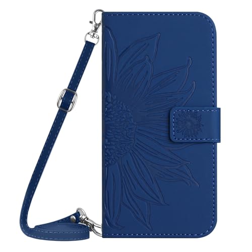 Étui iPhone 16 Plus bleu foncé : housse portefeuille en cuir à rabat