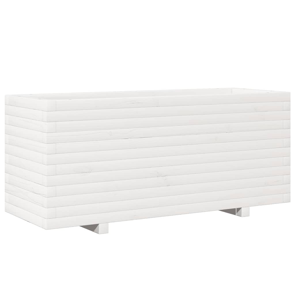 Jardinière bois de pin massif robuste blanc 110 cm au design rectangulaire épuré