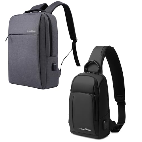 Victoriatourist Laptop Backpack & Sling BagS houlder Crossbody | Business Slim Durable with USB Charging Port & Chest Bag Daily Travel Casual Hiking Daypack
