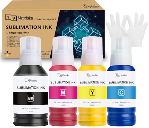 Msudoku 440ML Sublimationstinte für Epson EcoTank 104 102 ET-2870 ET-4810 ET-4800 ET-2815 ET-2810 ET-2820 ET-2830 ET-2850 ET-2856 EcoTank Drucker für Heat Transfer T-Shirts Keramik Tumbler(4 Pack)