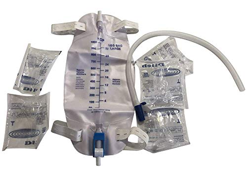 Male Urine Leg Bag Collector,5-Condom Catheters Self-Seal 28mm (Intermediate), Premium Leg Bag 1000ml Tubing, Straps & Fast and Easy Draining