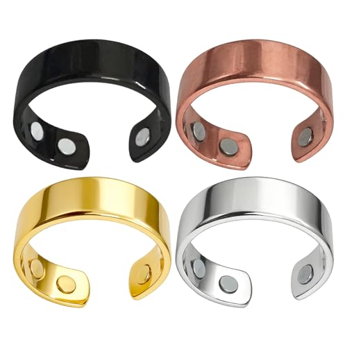 Magnetic Lymphatic Drainage Ring, 4 x Adjustable Lymphatic Drainage Ring, Unisex Magnetic Ring, Colourfast Lymphatic Therapy to Relieve Stress Pain, Promotes Metabolism