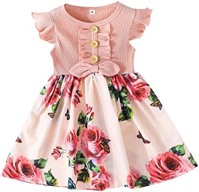 Sinipart Toddler Baby Girls Summer Dress Ruffle Floral Dresses Sleeveless Infant Children Clothes One-Piece Skirt Outfits